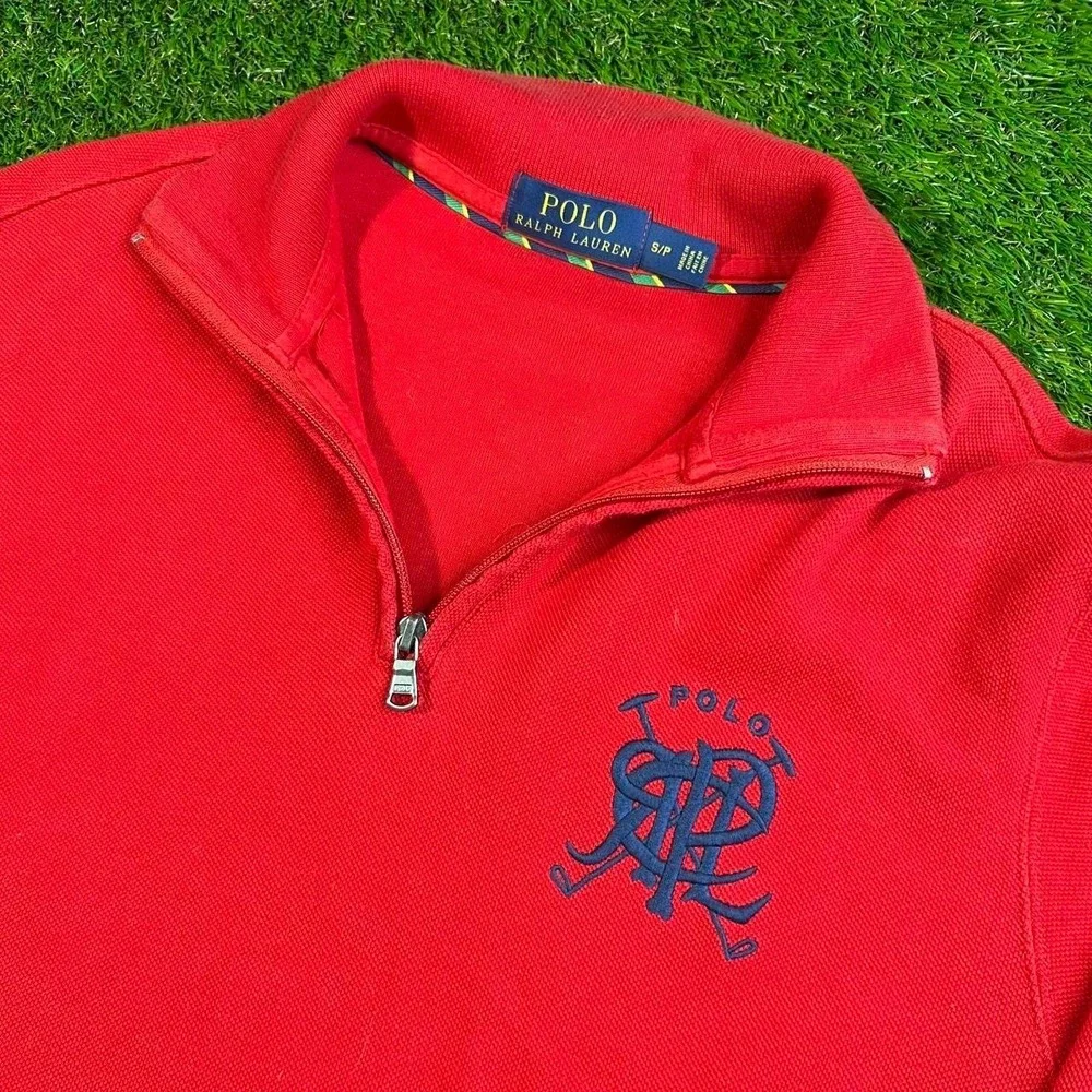 Polo Ralph Lauren Red 1/4 Zip PRL Monogram Pullover Mens Small Y2K